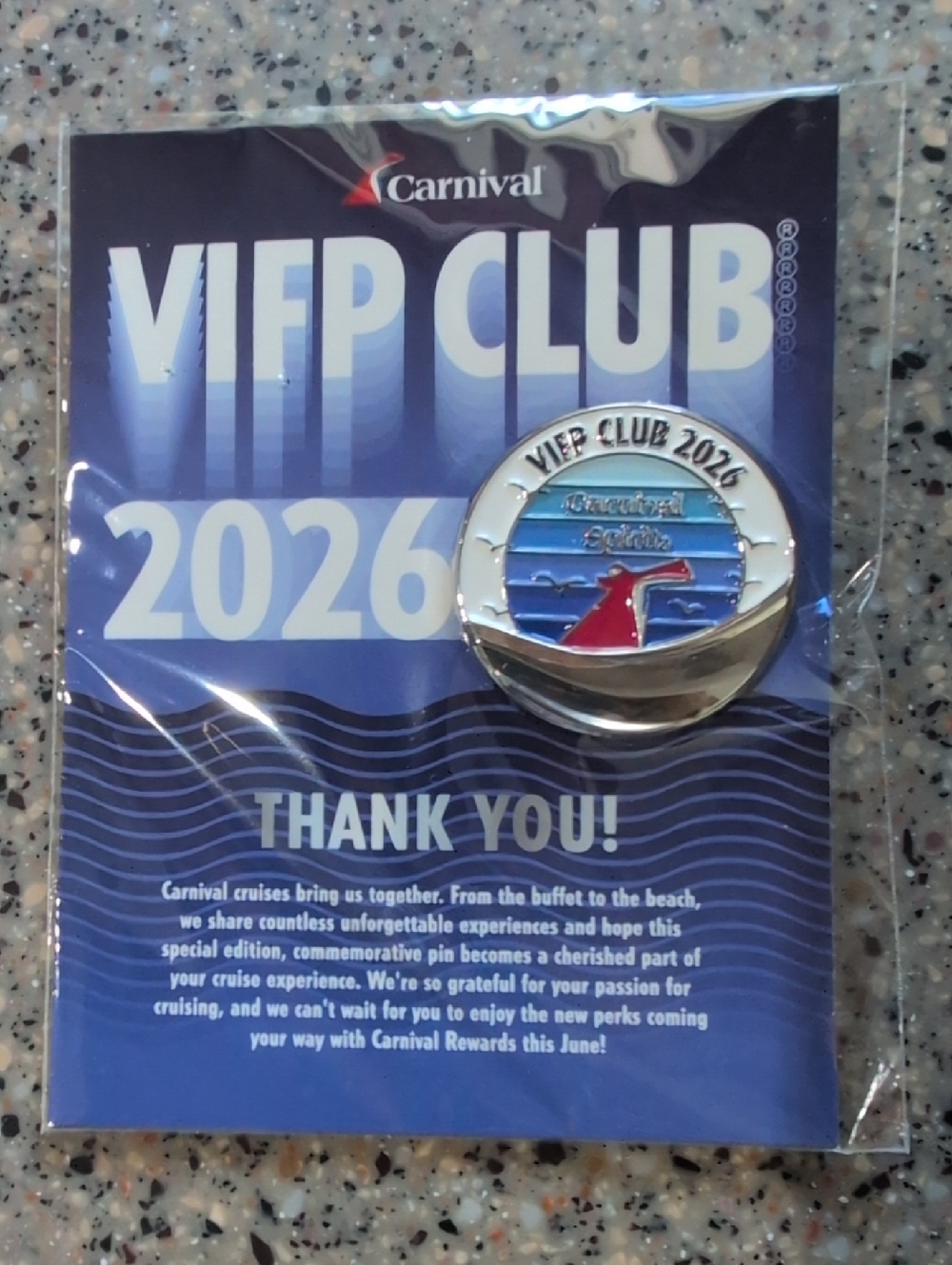 Carnival VIFP Club 2026 Commemorative Pin - Blue & Silver